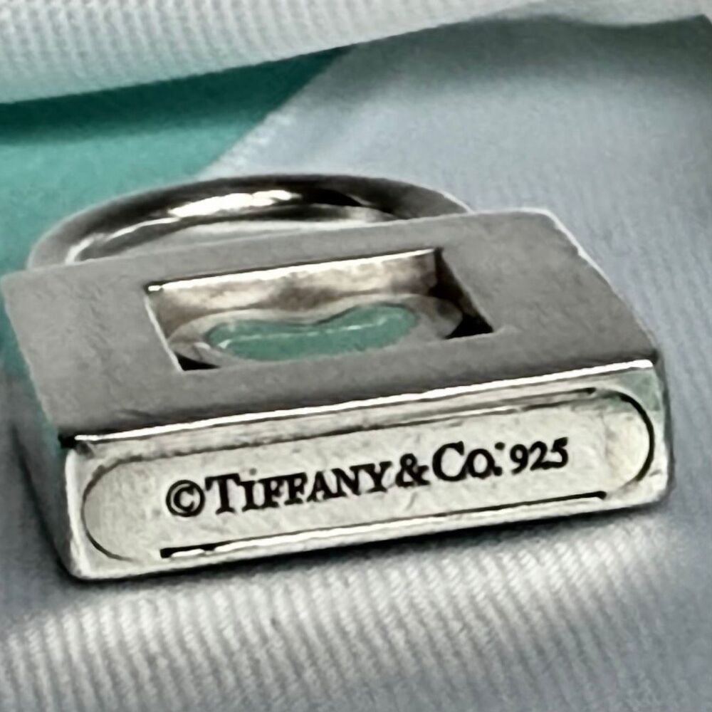 Tiffany & Co sterling silver padlock charm with blue enamel heart - Picture 13 of 15